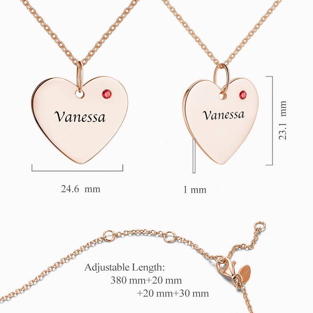 Heart Tag Personalized Birthstone Necklace With Engraving Rose Gold Plated Silver