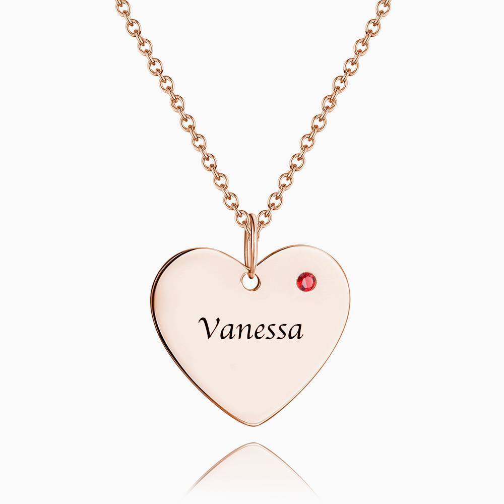 Heart Tag Personalized Birthstone Necklace With Engraving Rose Gold Plated Silver