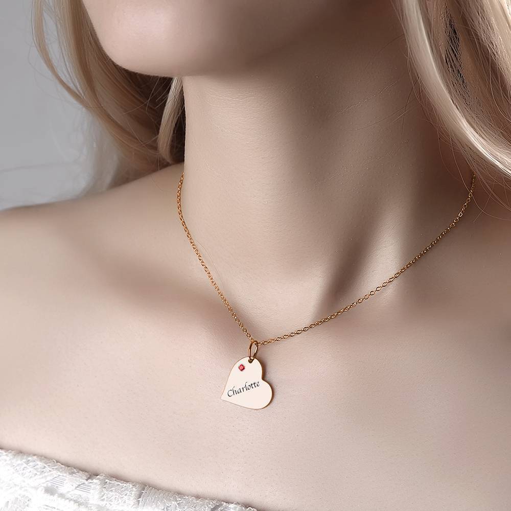 Heart Tag Personalized Birthstone Necklace With Engraving Rose Gold Plated Silver