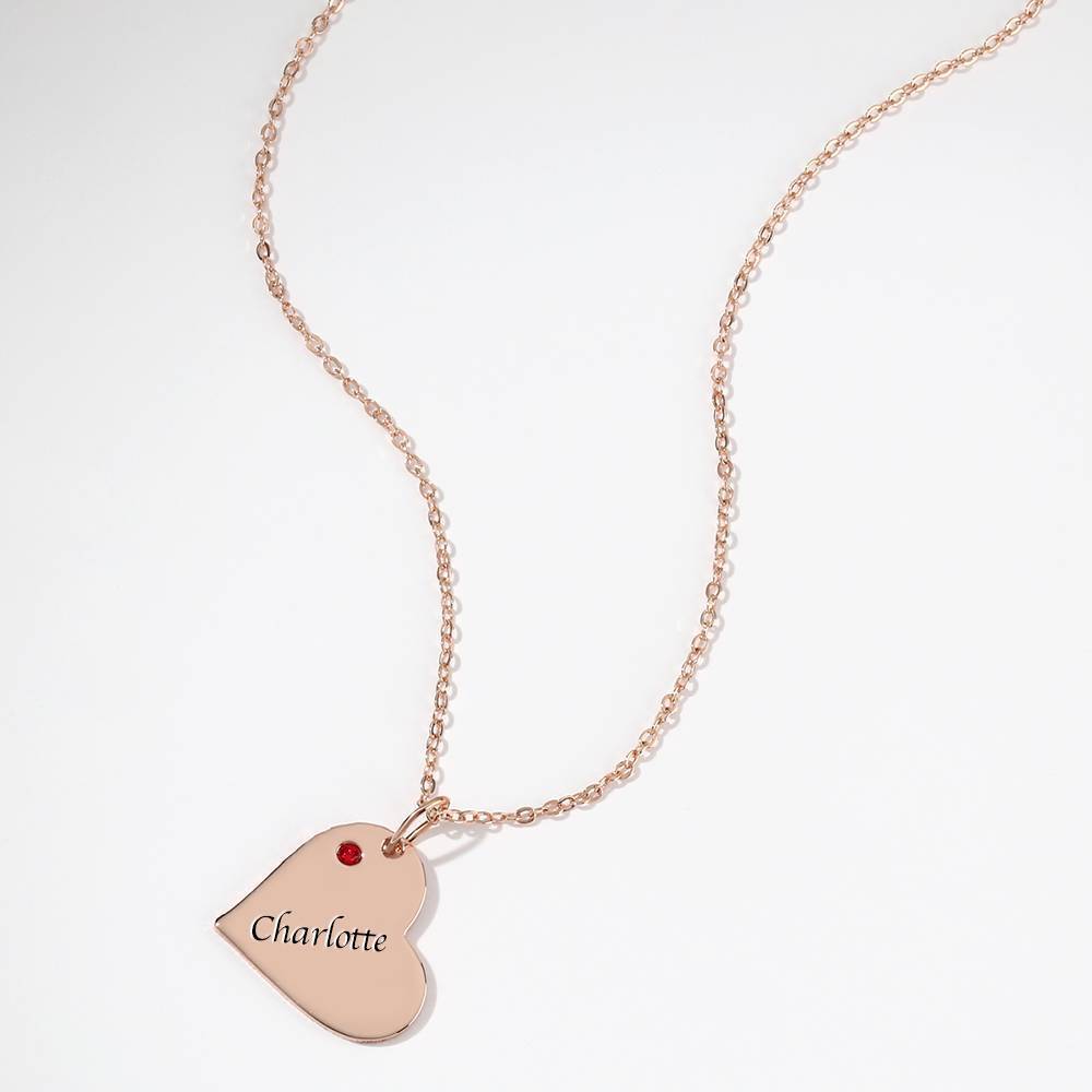 Heart Tag Personalized Birthstone Necklace With Engraving Rose Gold Plated Silver