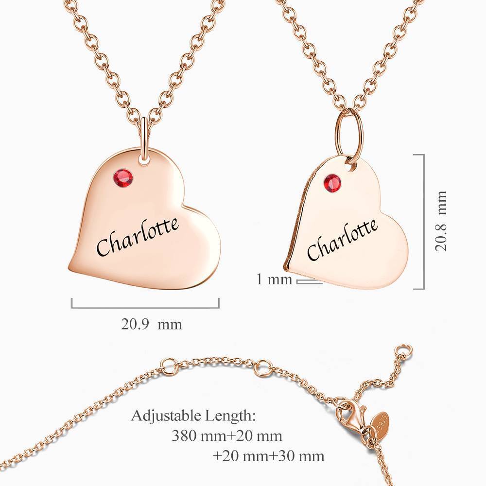 Heart Tag Personalized Birthstone Necklace With Engraving Rose Gold Plated Silver