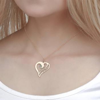 Namenshalskette Mit Geburtsstein, Herz-Halskette Rose Gold Plattiert - Silber