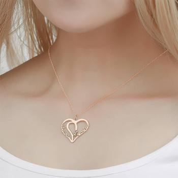 Namenshalskette Mit Zwei Geburtssteinen Rose Gold Plated - Silber