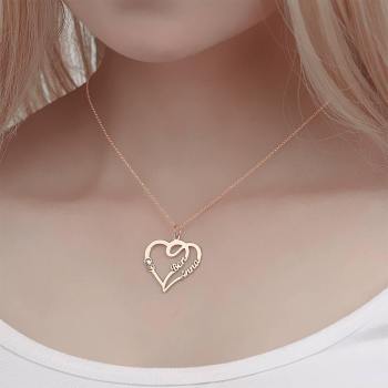 Name Halskette, Zwei Namen Benutzerdefinierte Geburtssteine Rose Gold Plattiert - Silber