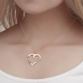 Namenshalskette Mit Fünf Geburtssteinen Rose Gold Plated - Silber