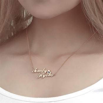 Namenshalskette Mit Geburtsstein Herzchen Halskette Rose Gold Plated - Silber