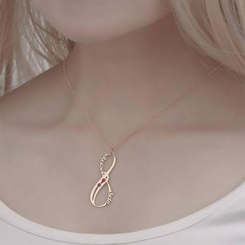Name Halskette Mit Geburtsstein Infinity Halskette Einzigartiges Geschenk Rose Gold Plated - Silber