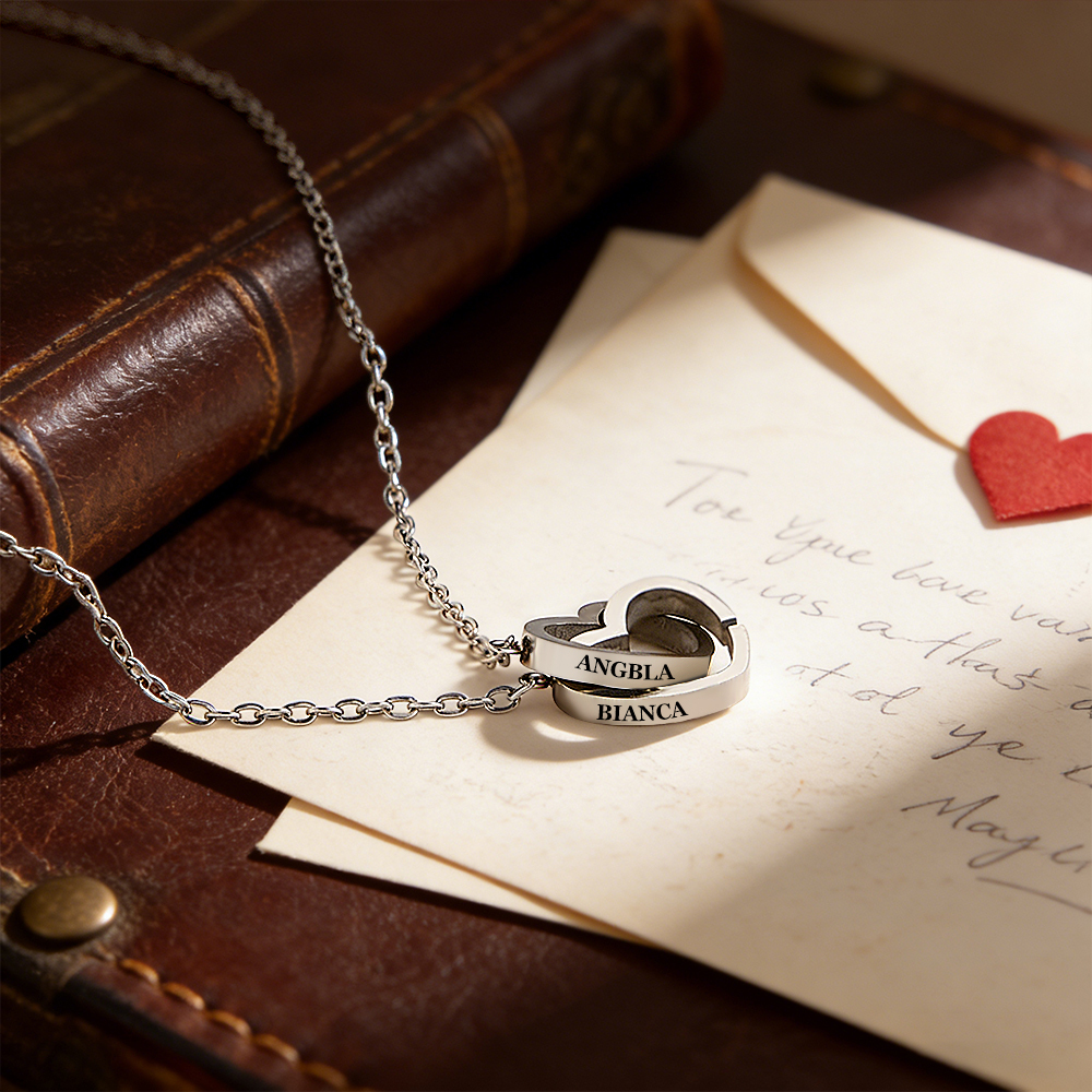 Personalisierte Herzkette Mit Eternal Rose Box, Personalisierte Namenskette Und Forever Rose Geschenkset, Herz-zu-herz-namenskette - namenecklacede