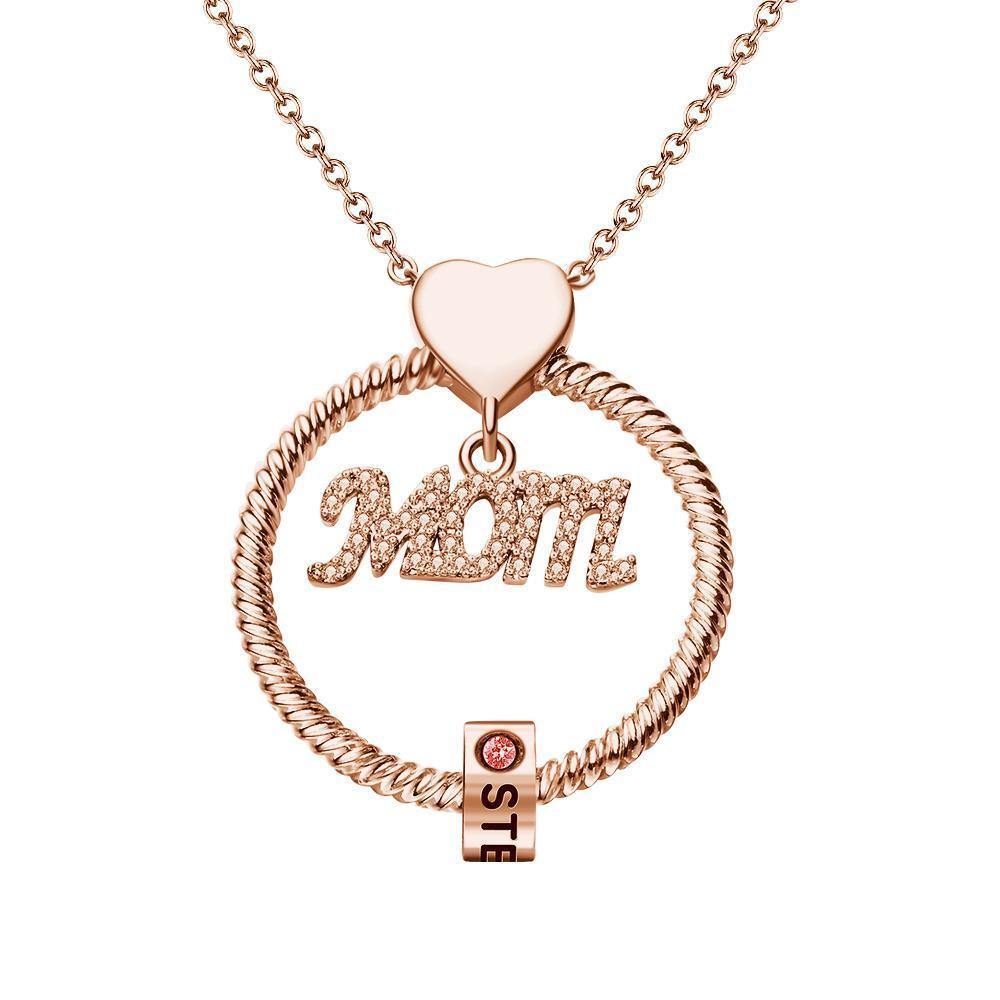 Custom Engraved Necklace With One Birthstone Gifts For Mom - Rose Gold - yournamenecklaceuk