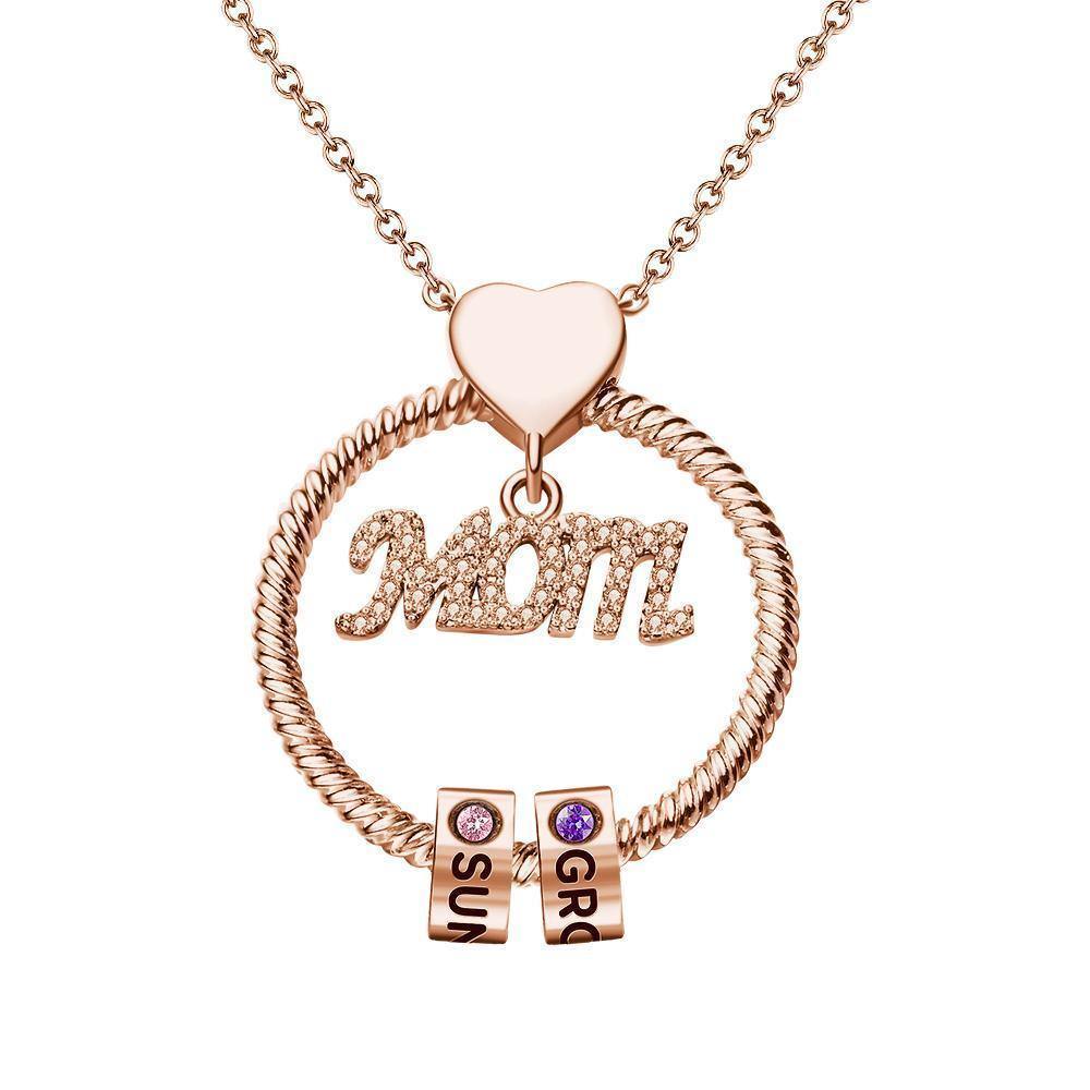 Custom Engraved Necklace With One Birthstone Gifts For Mom - Rose Gold - yournamenecklaceuk