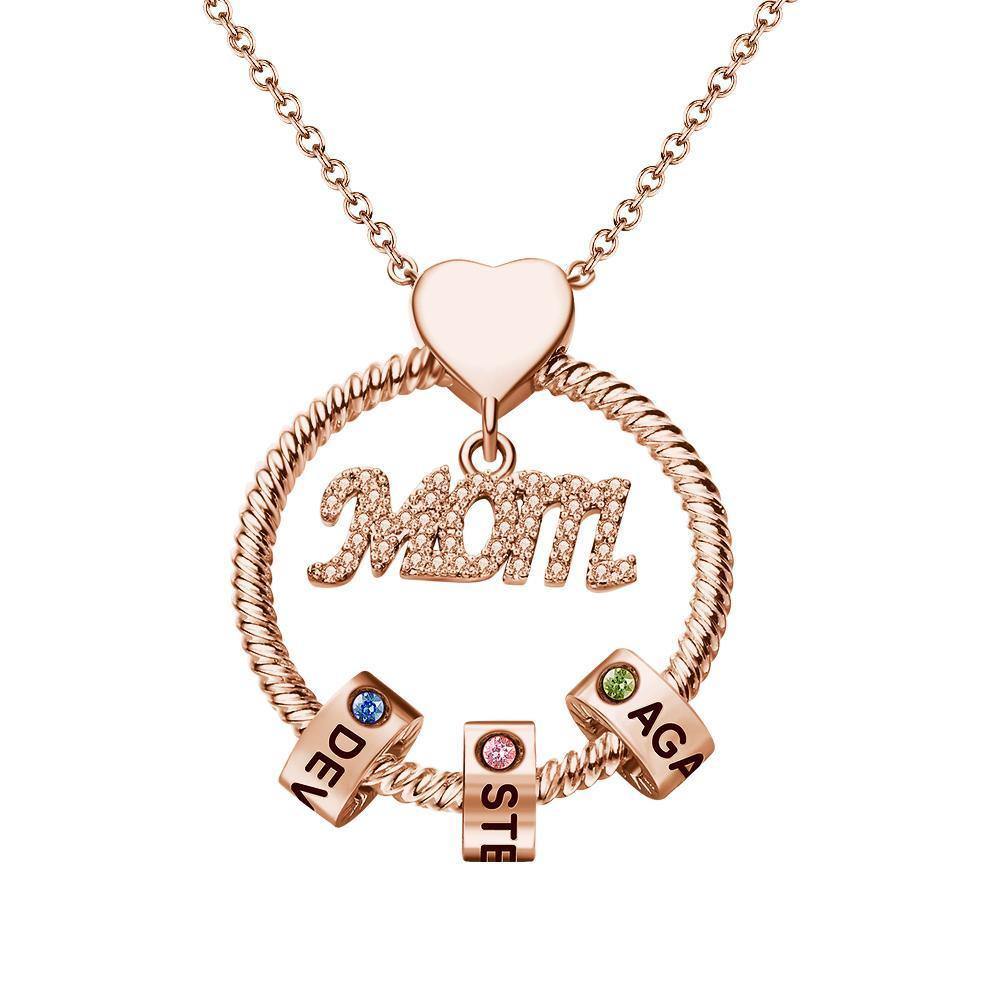 Custom Engraved Necklace With One Birthstone Gifts For Mom - Rose Gold - yournamenecklaceuk