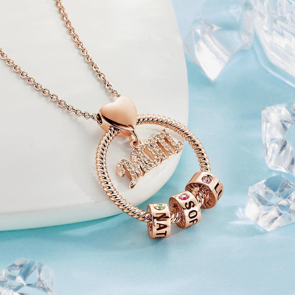 Custom Engraved Necklace With One Birthstone Gifts For Mom - Rose Gold - yournamenecklaceuk