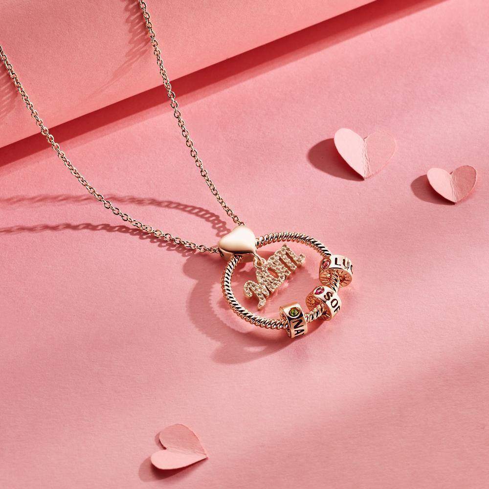 Custom Engraved Necklace With One Birthstone Gifts For Mom - Rose Gold - yournamenecklaceuk