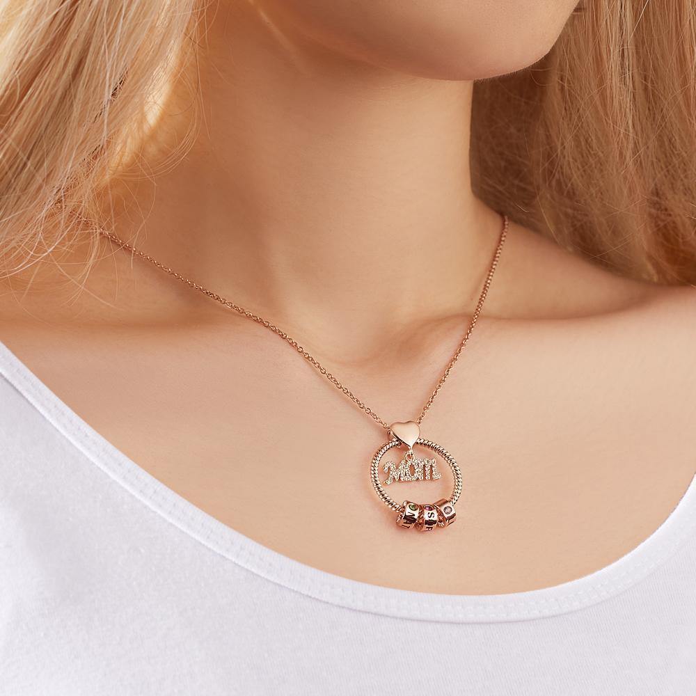 Custom Engraved Necklace With One Birthstone Gifts For Mom - Rose Gold - yournamenecklaceuk