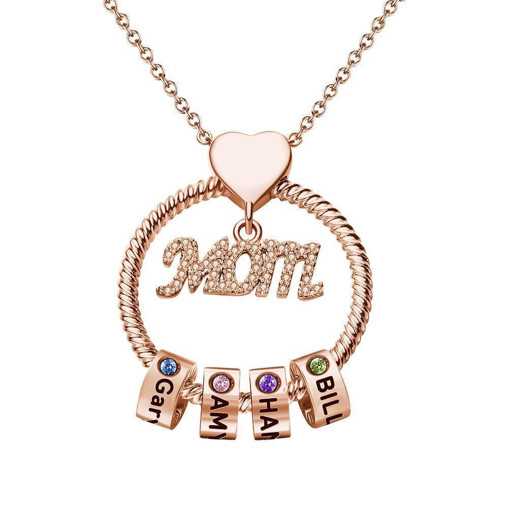 Custom Engraved Necklace With One Birthstone Gifts For Mom - Rose Gold - yournamenecklaceuk