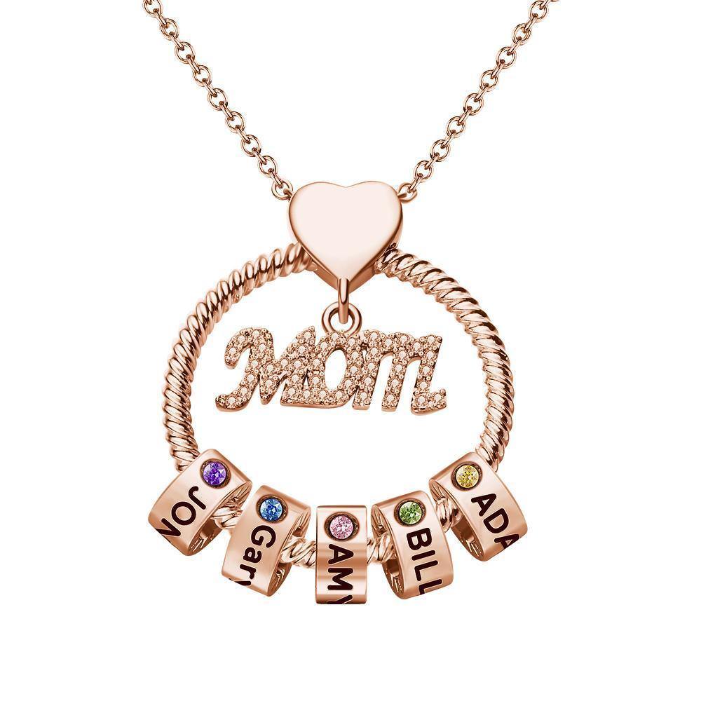 Custom Engraved Necklace With One Birthstone Gifts For Mom - Rose Gold - yournamenecklaceuk