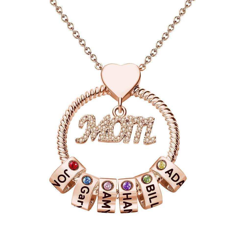 Custom Engraved Necklace With One Birthstone Gifts For Mom - Rose Gold - yournamenecklaceuk