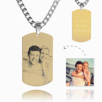 Foto Graviert Tag Halskette Mit Gravur 18K Gold Plattiert Edelstahl