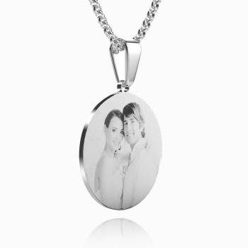 Women's Round Photo Engraved Necklace Stainless Steel