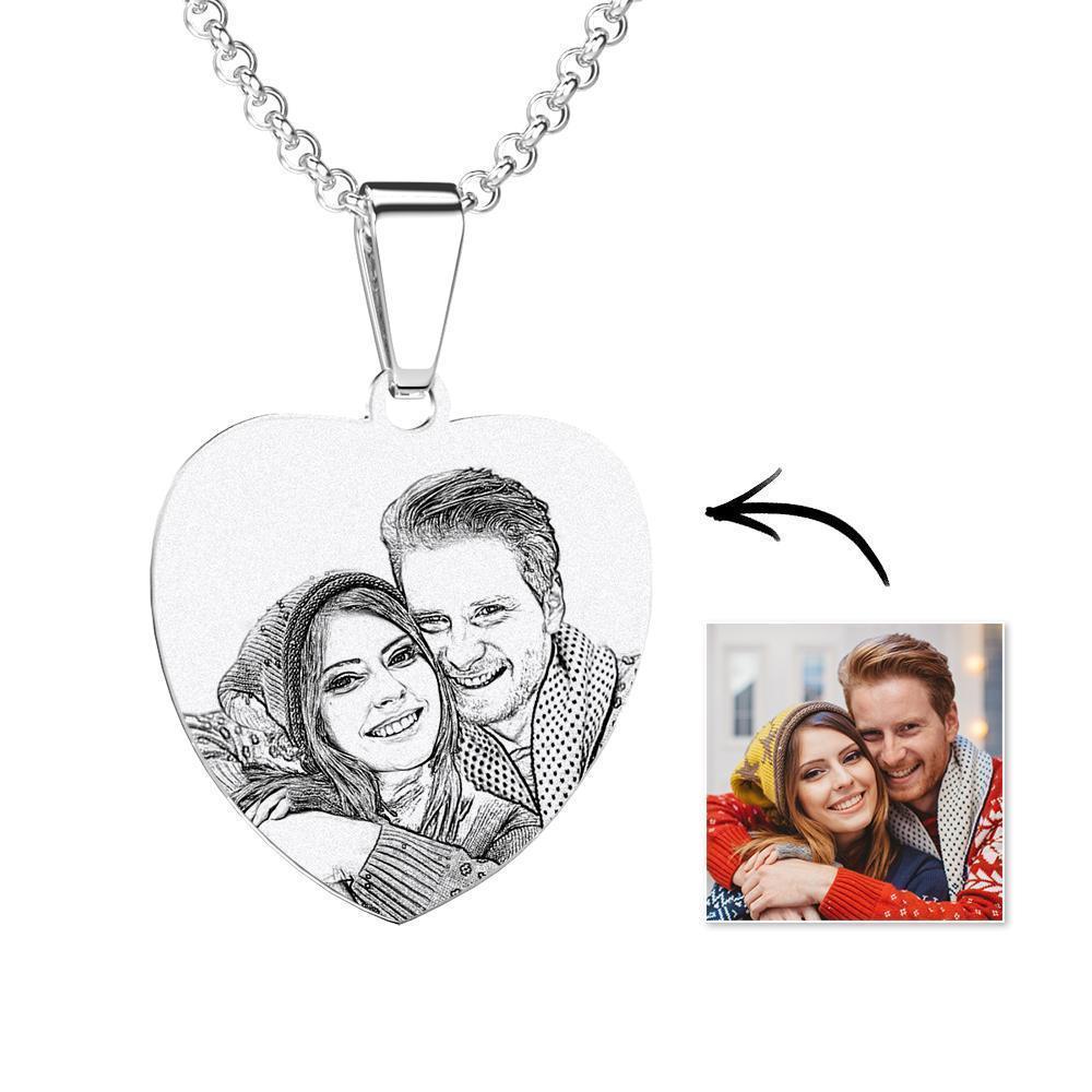 Halloween Geschenke Frauen S Herz Foto Graviert Tag Halskette Mit Gravur Edelstahl Schwarz Und Weiß