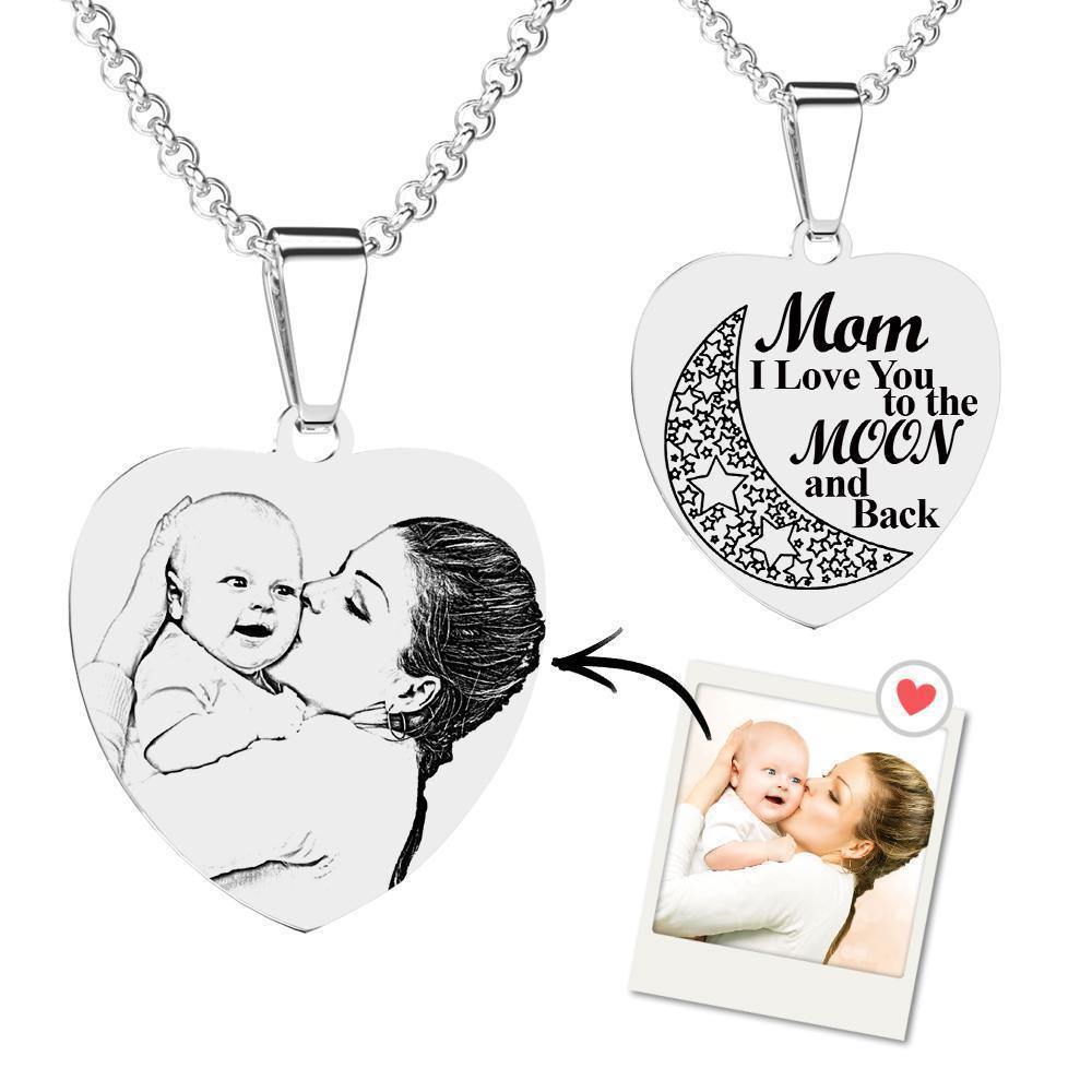 Foto Graviert Tag Halskette Mit Gravur Edelstahl Mit Flügeln Geschenke Für Mom Love You To The Moon