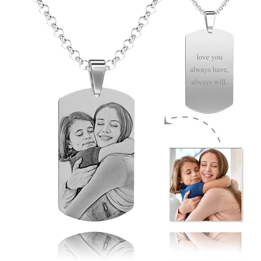 Muttertagsgeschenk - Fotohalskette Mit Gravur Und Anhänger Aus Edelstahl