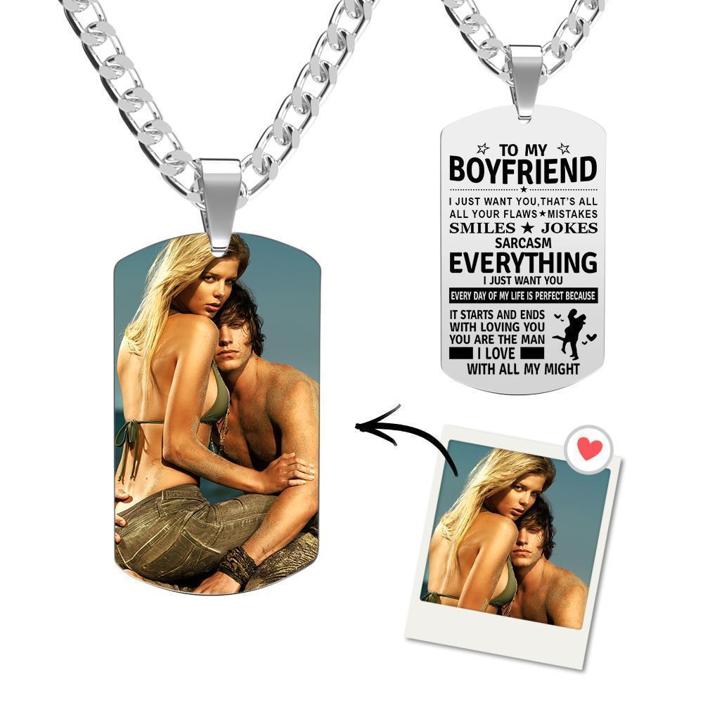 Tag-Halskette Foto Graviert Halskette Geschenk Von Liebesbotschaft Jahrestag Geschenke Für Ihn