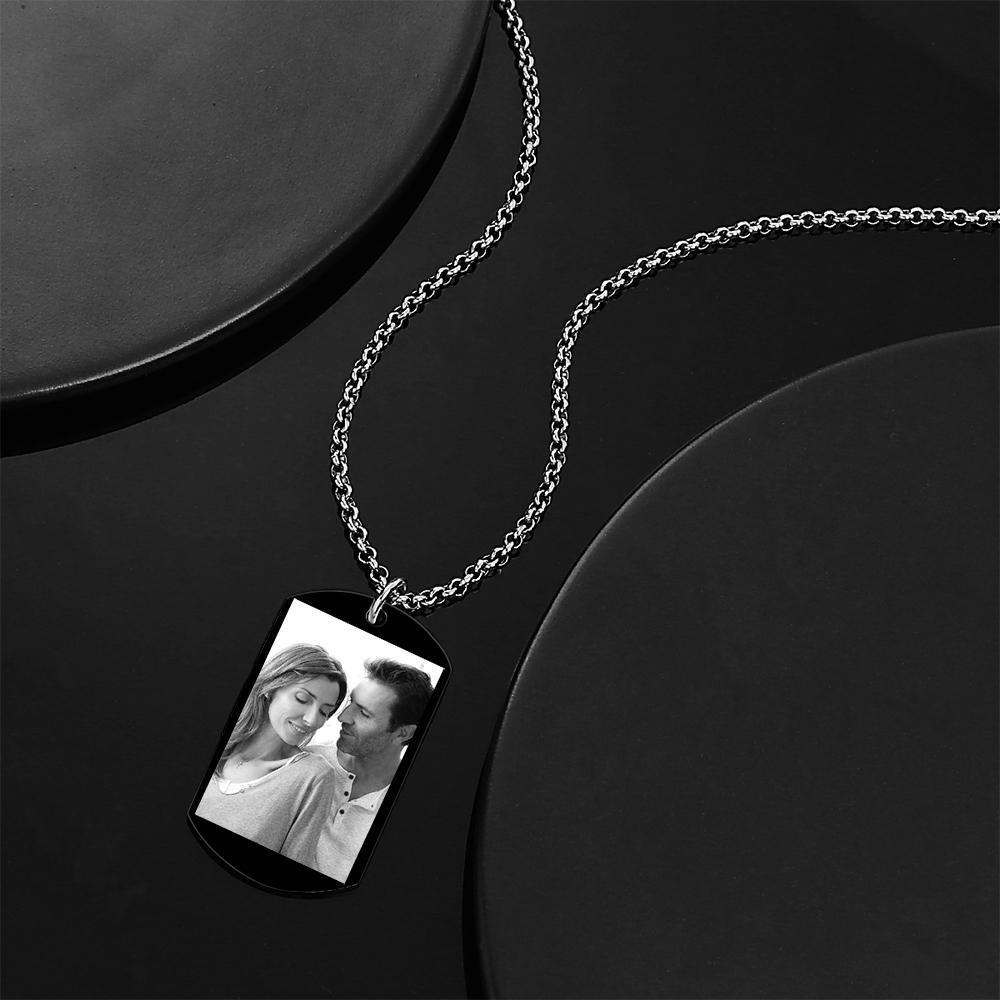 Women's Engraved Stainless Steel Dog Tag Photo Pendant Necklace
