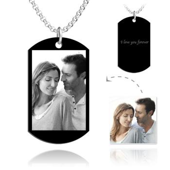 Men's Engraved Stainless Steel Dog Tag Photo Pendant Necklace 