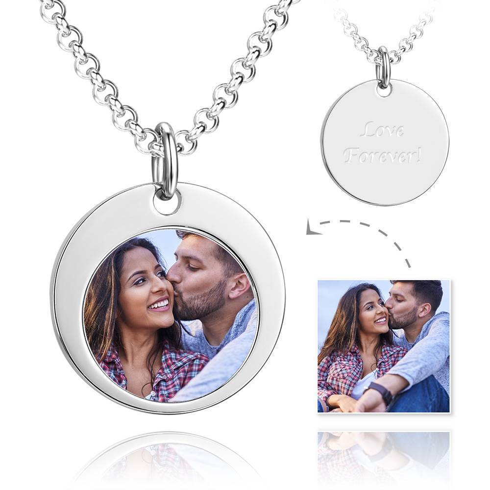 Unisex Elegante Runde Foto Graviert Tag Halskette Mit Gravur Edelstahl