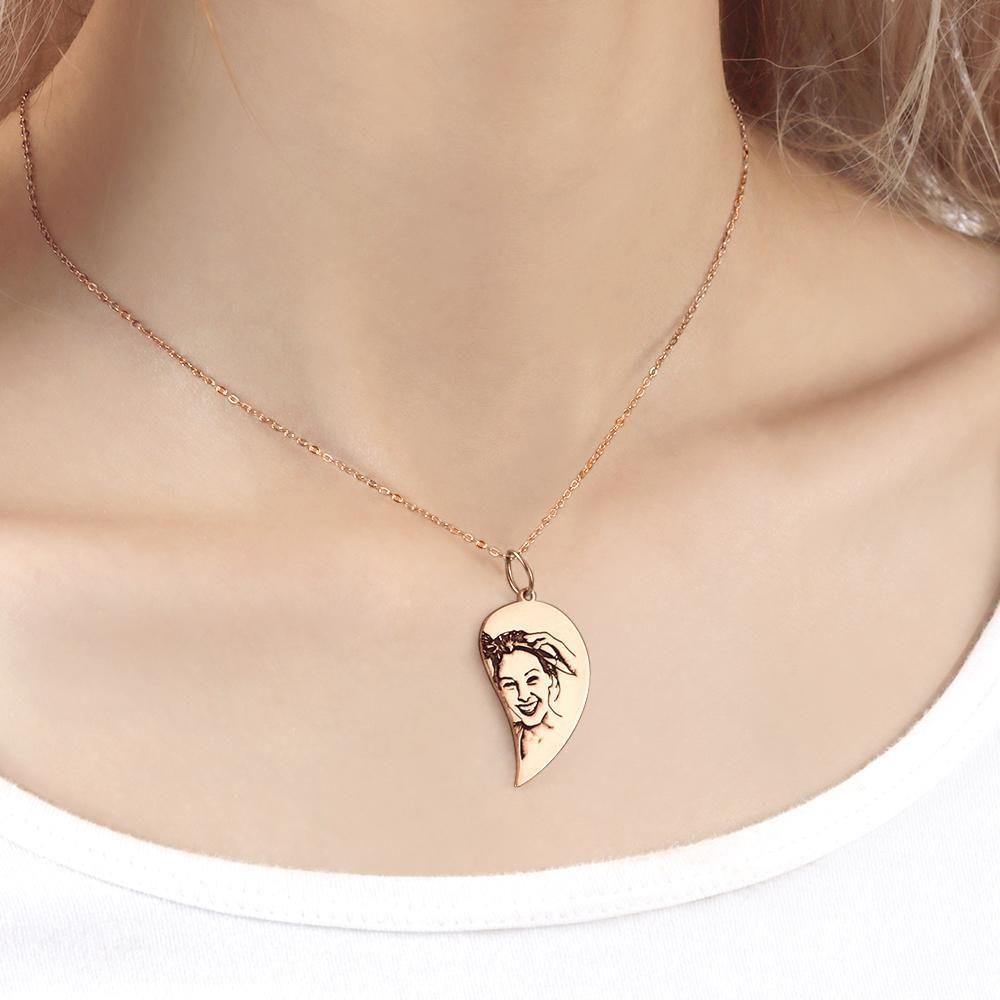 Herz-Halskette Für Paare, Benutzerdefinierte Paare Halskette Gebrochenes Herz Rose Gold Plattiert