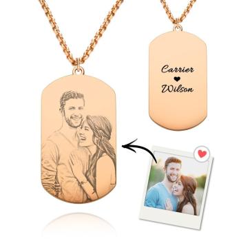 Benutzerdefinierte Foto Halskette Graviert Halskette Rose Gold Farbe Skizze Effekt Geschenke Für Paare