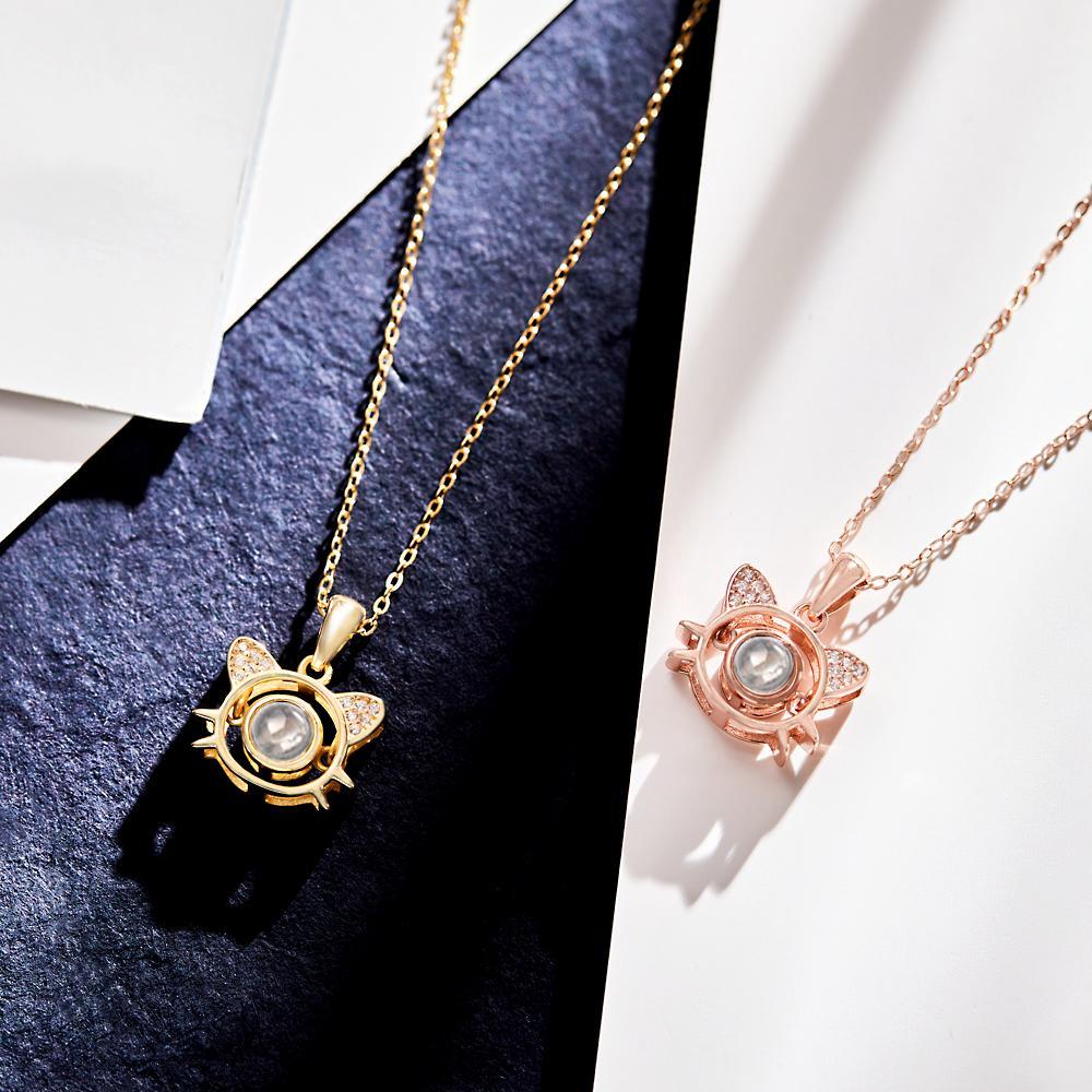 Personalisierte Fotoprojektionskette Katzenanhänger Halskette Geschenk für Frauen - NameNecklace