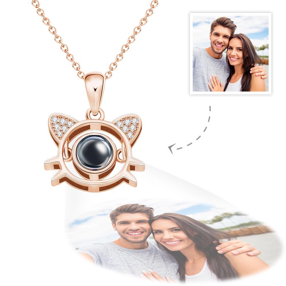 Personalisierte Foto-Projektionskette Halskette mit Katzen-Anhänger Geschenk für Damen - NameNecklace
