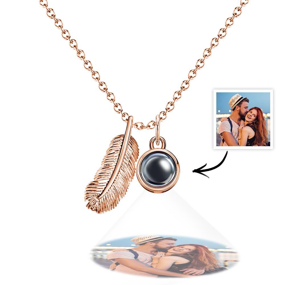 Feder Foto Projektionskette Personalisiertes Bild im Anhänger Minimalistischer Gedenkschmuck Trendiges Geschenk für beste Freunde - NameNecklace