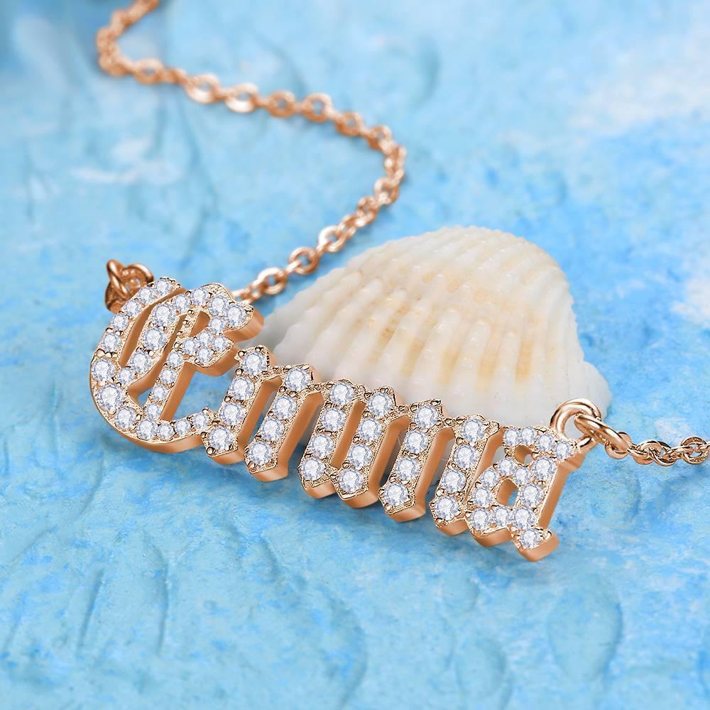Old English Crystal Name Necklace, Silber Rose Gold Plated - Rose Gold