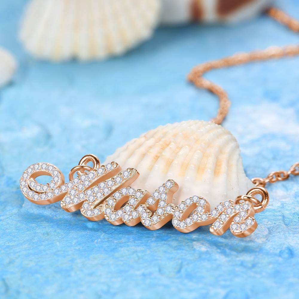 Custom Crystal Name Halskette, Keepsake-Schmuck Silber Rose Gold Plattiert