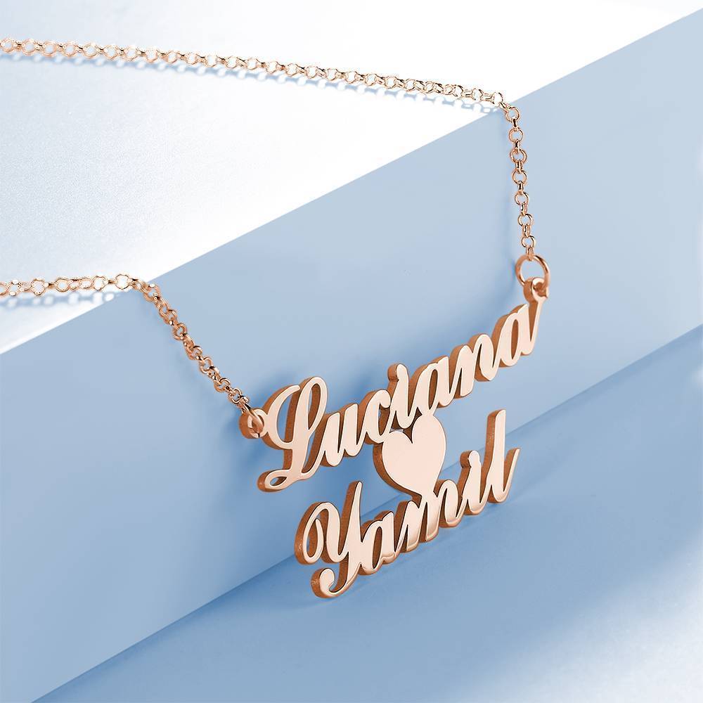 Name Halskette, Custom Zwei Namensschild Anhänger Geschenk Rose Gold Plattiert - Silber