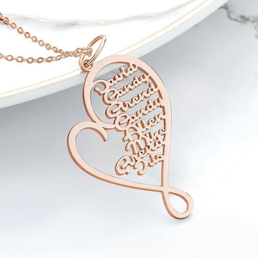 Namenshalskette Herzförmig 1-8 Namen Beste Geschenke Rose Gold Plated