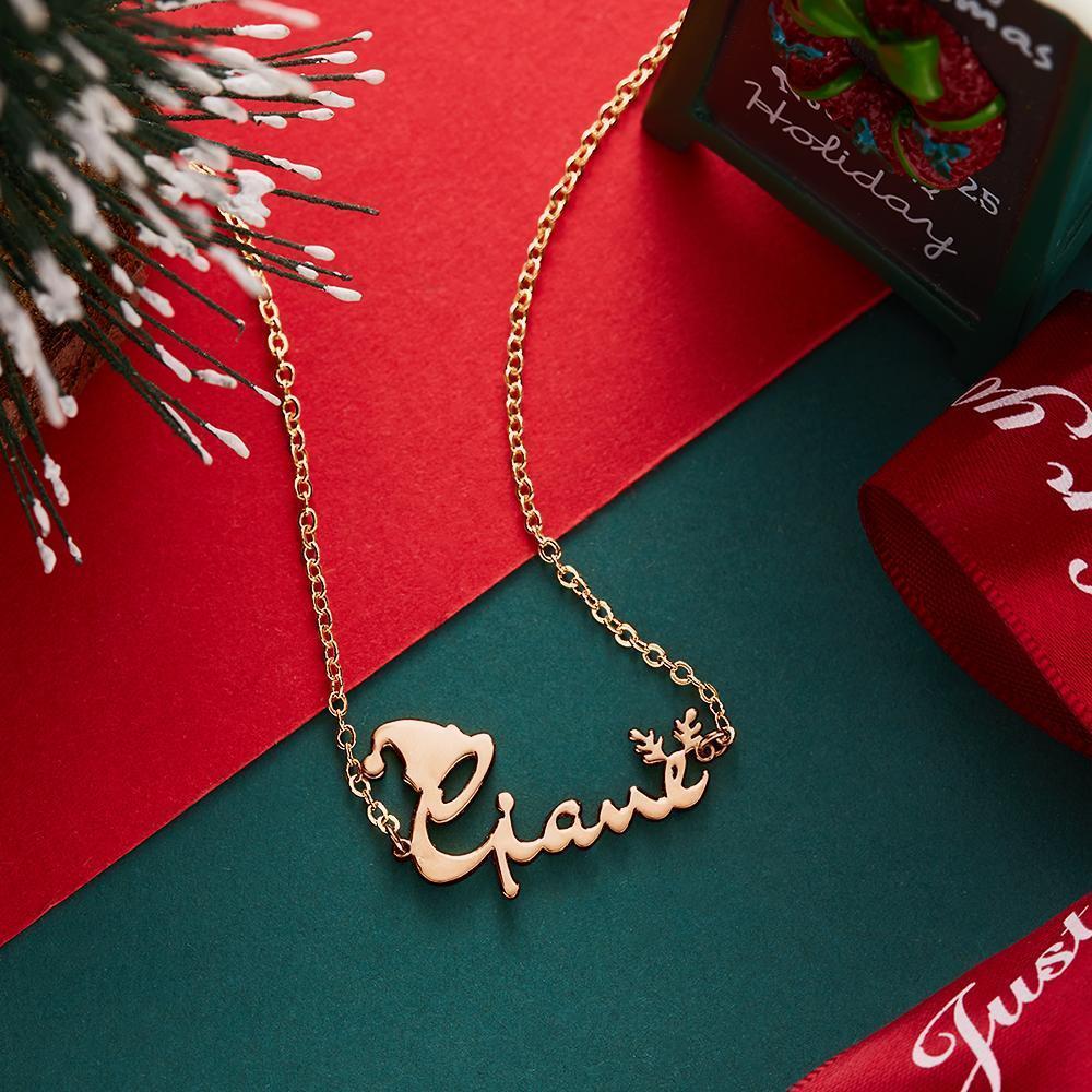 Namenshalskette Mit Weihnachtsmütze Und Geweih Für Weihnachtsgeschenke Perfektes Geschenk Für Sie Rose Vergoldetes Silber