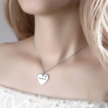 Heart Tag Personalized Birthstone Necklace With Engraving Silver