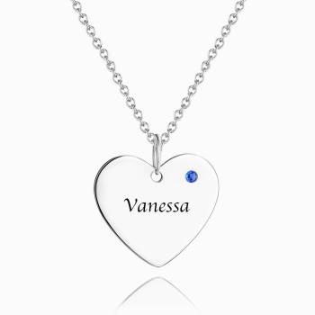 Heart Tag Personalized Birthstone Necklace With Engraving Silver