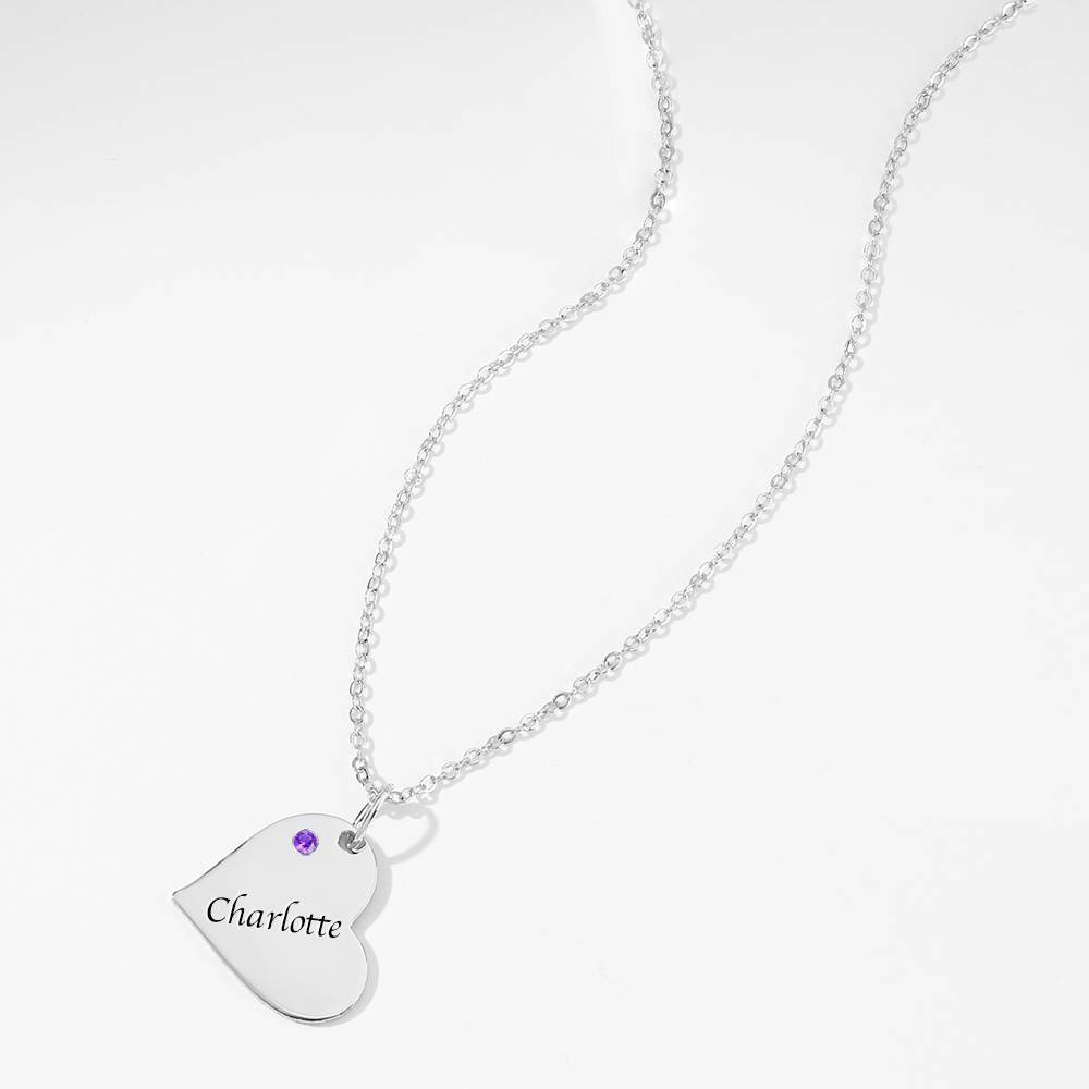 Heart Tag Personalized Birthstone Necklace With Engraving Silver
