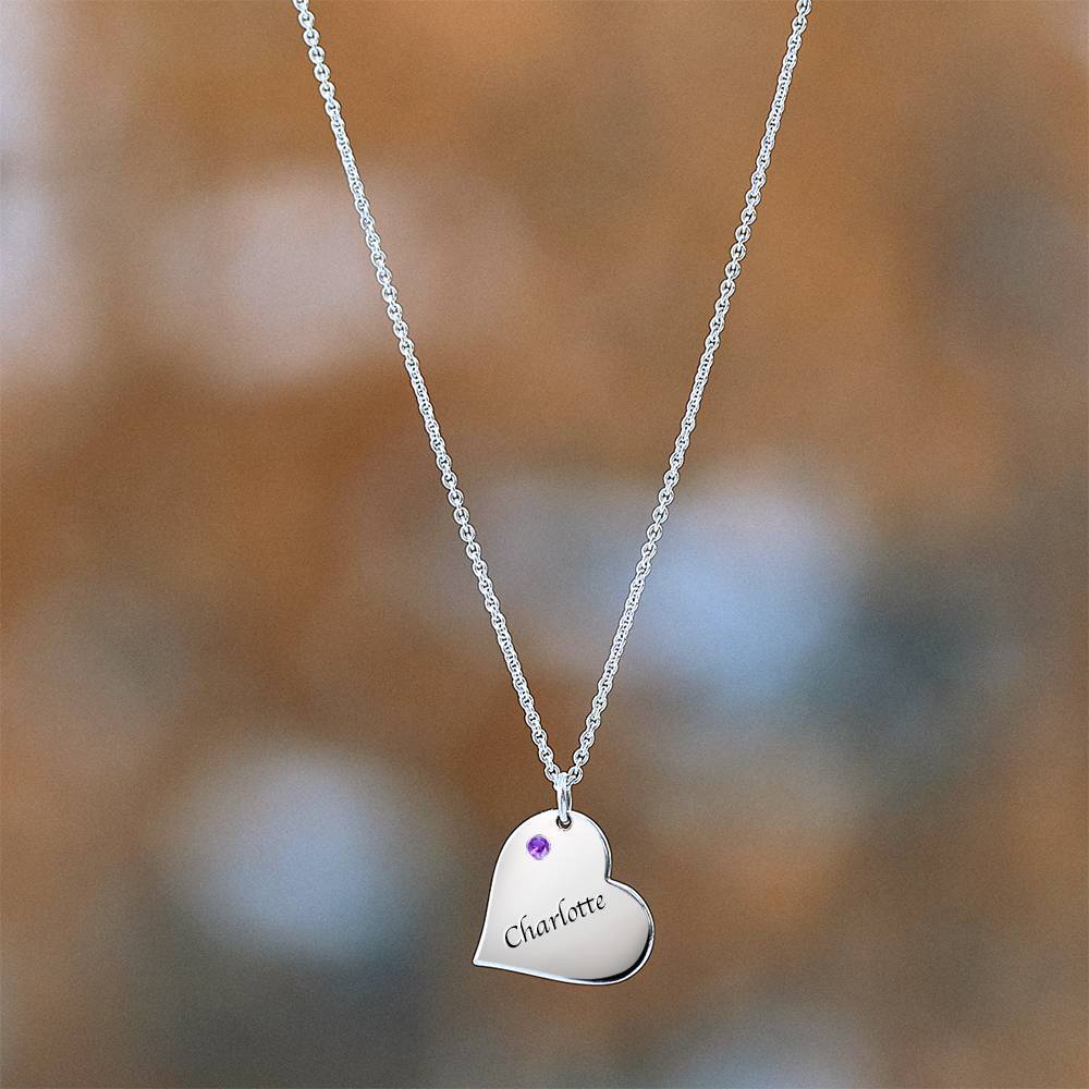 Heart Tag Personalized Birthstone Necklace With Engraving Silver