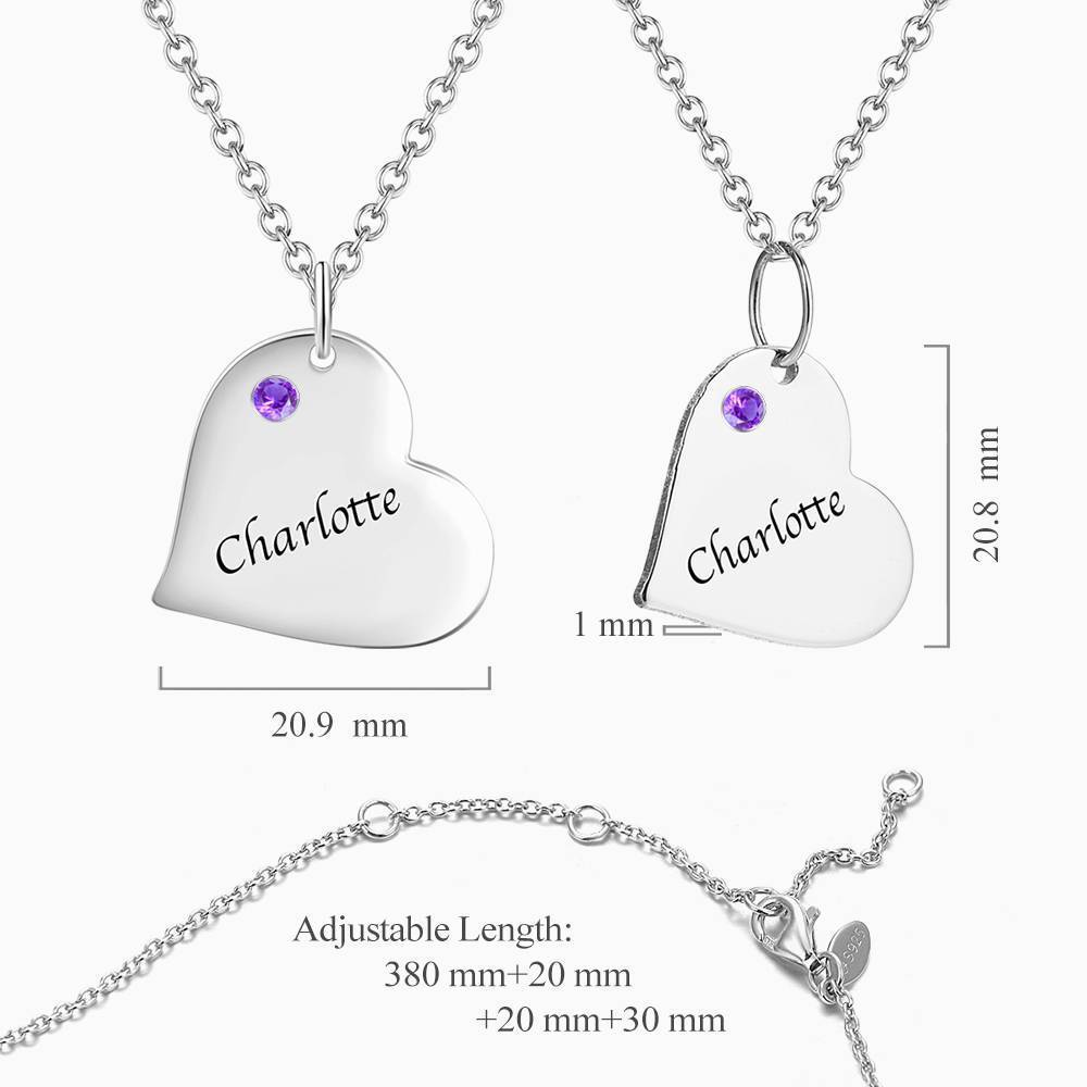Heart Tag Personalized Birthstone Necklace With Engraving Silver