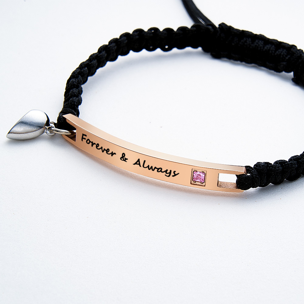 Valentinstagsgeschenk: Magnetisches Partnerarmband-set Mit Personalisiertem Namen Und Geburtsstein, Passendes Herz-magnet-set, Personalisierte Partnerarmbänder Mit Halbem Herzanhänger - namenecklacede