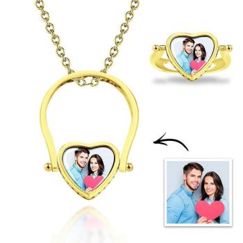 Foto-Halskette, Foto Ring Einzigartiges Design Dual-Use (Ring Größe 7#) 14K Gold Plattiert Silber