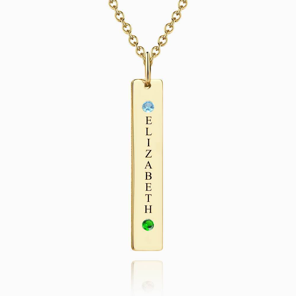 Personalized Birthstone Vertical Bar Necklace With Engraving 14k Gold Plated Silver