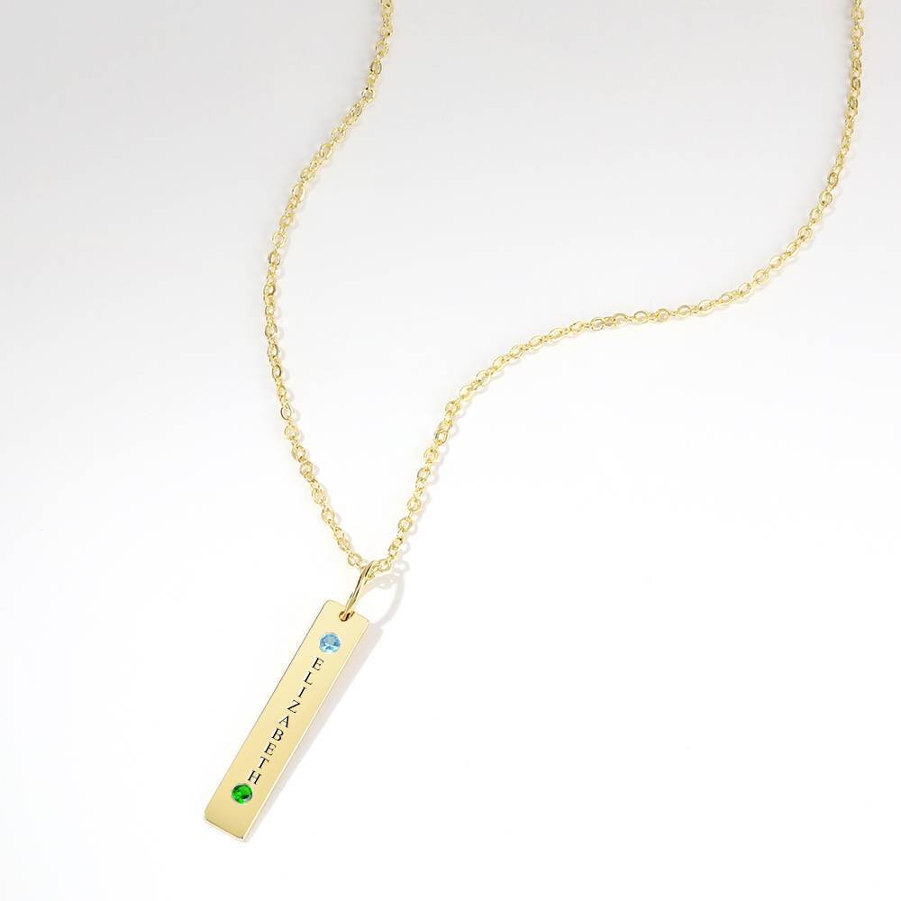Personalized Birthstone Vertical Bar Necklace With Engraving 14k Gold Plated Silver