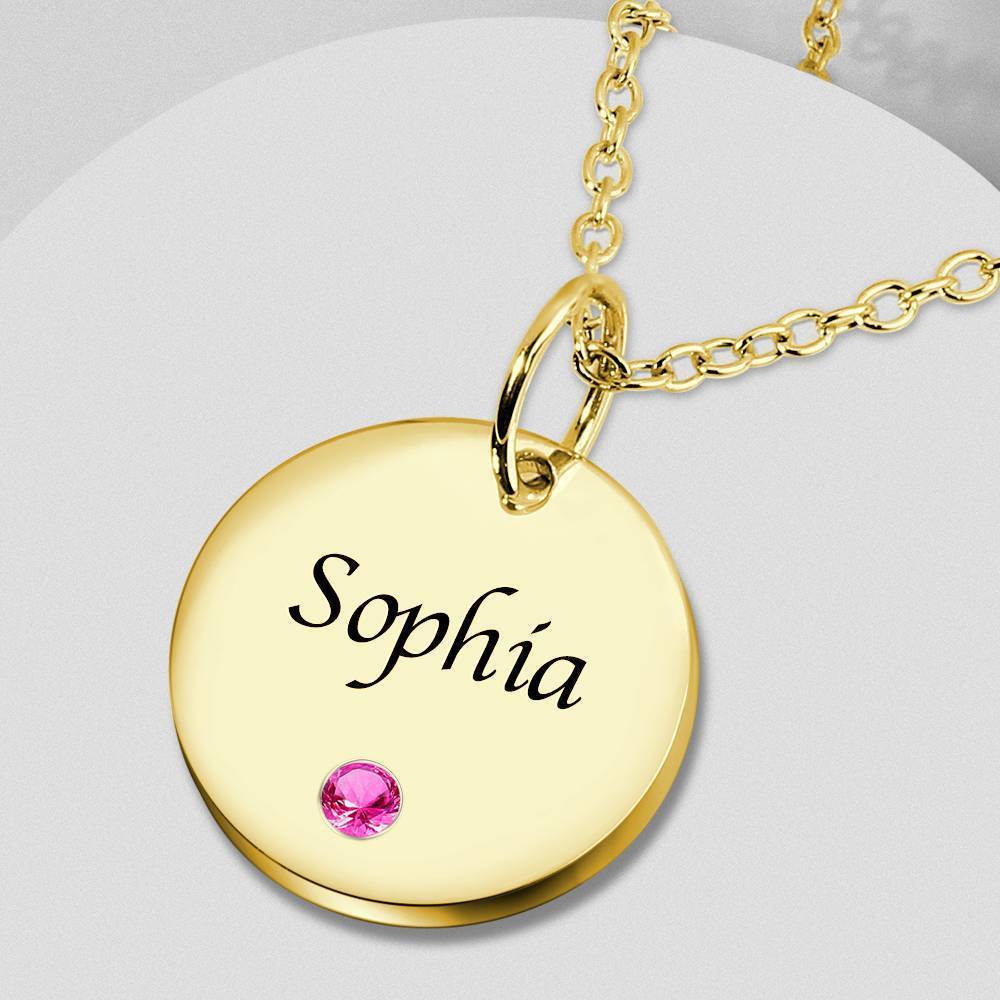 Coin Tag Personalized Birthstone Necklace With Engraving 14k Gold Plated Silver